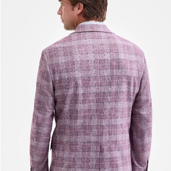 Michael Kors Men's Classic-Fit Plaid Sport Coat 46R Burgandy/Blue Blazer - NWT - Picture 3 of 3